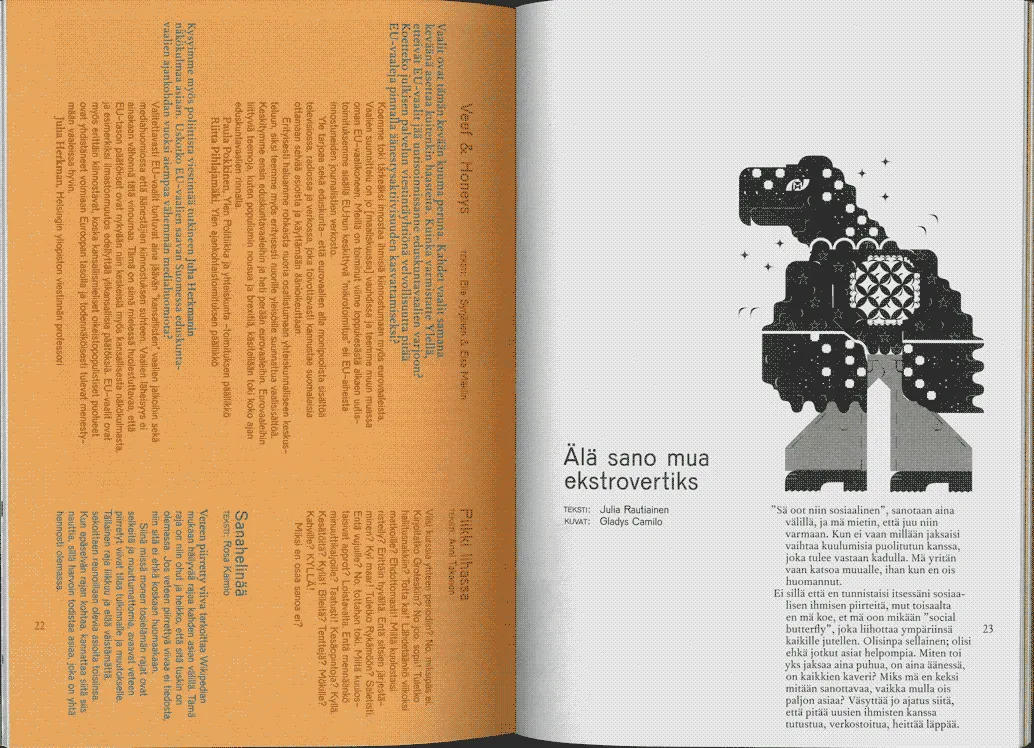 a scan of an article with a black and white illustration of a fashionable turtle.