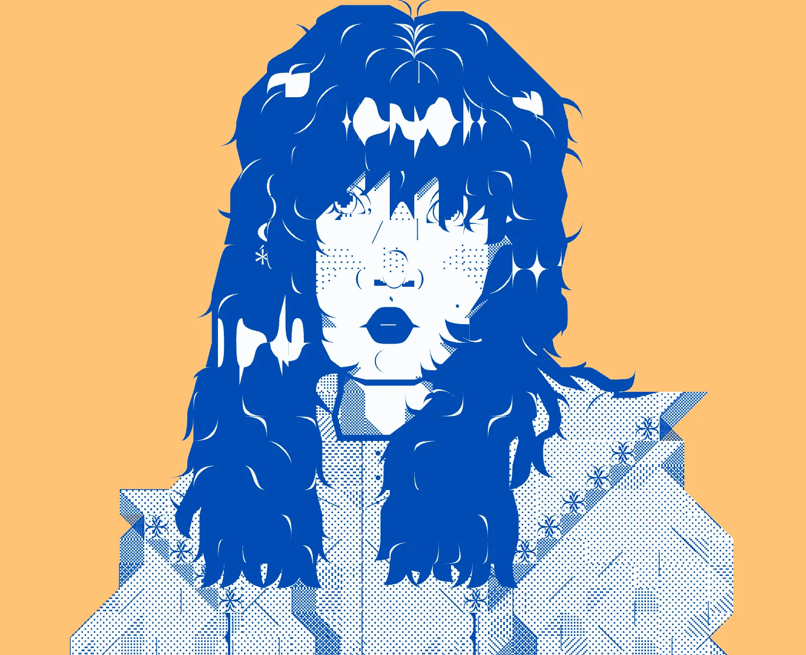 The same portrait, but the figure is a bright blue and the background is 
                            a solid yellow.